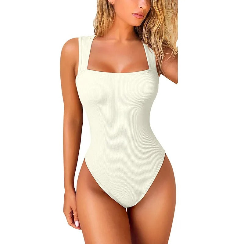 Snatched Waist Square-Neck Ribbed Bodysuit